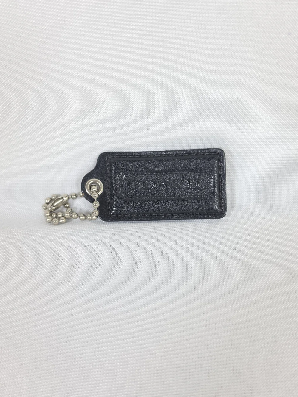 Coach Replacement Hangtag Black Leather Silver Chain Purse Charm Accessory